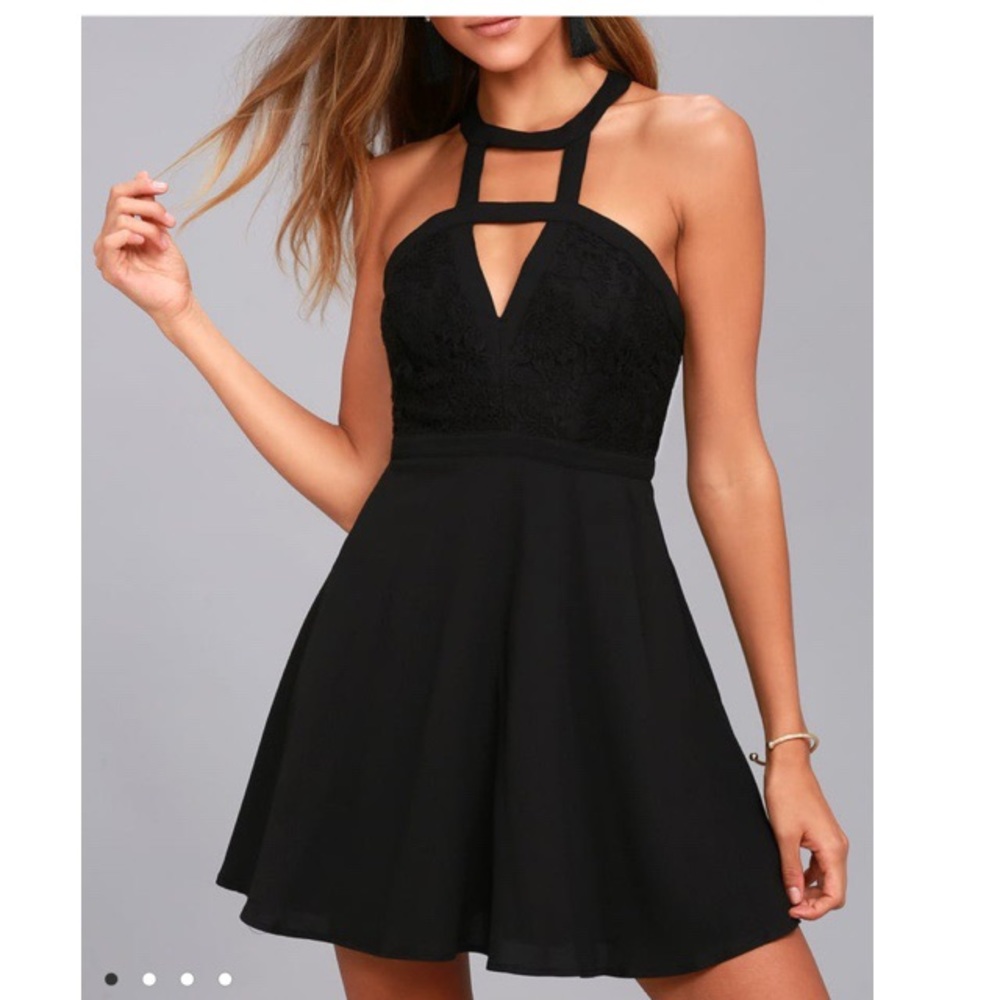 Lulu’s All My Daydreams Skater Lace Dress NAVY